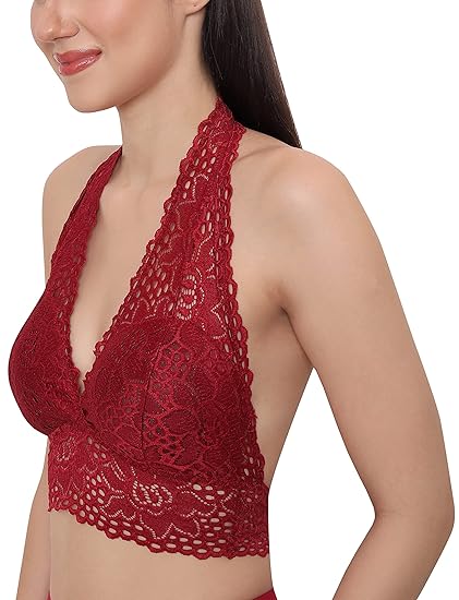 GLAMORAS Women’s Lace Bra – Spandex, Padded, Wire-Free with Adjustable Straps